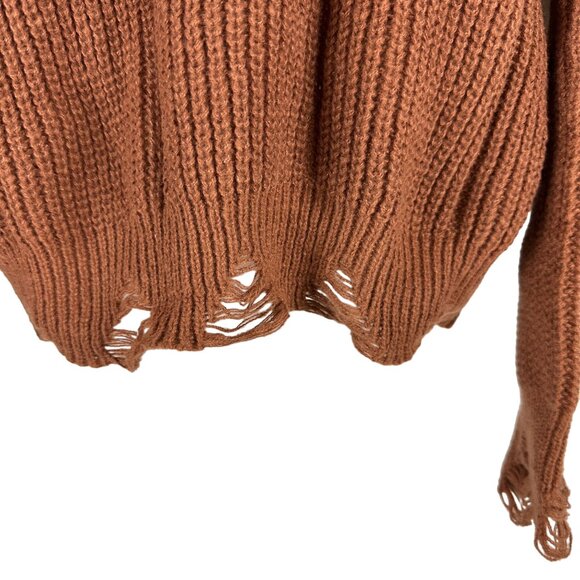 Distressed Brown Knit Sweater - Womens Size L - 100% Polyester - Picture 2 of 6